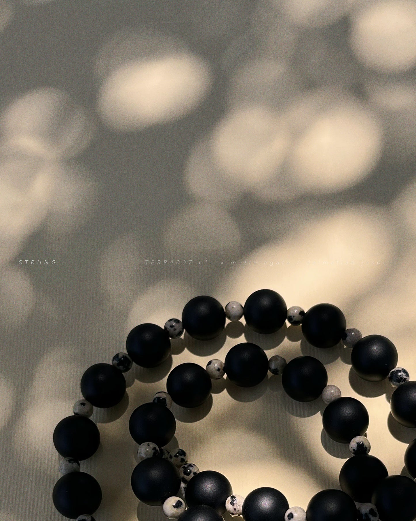 STRUNG TERRA007 - black matte agate / dalmatian jasper