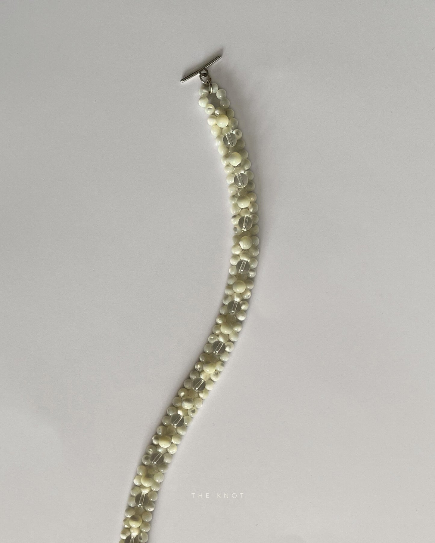 mother of pearl and crystal quartz double layered beaded necklace