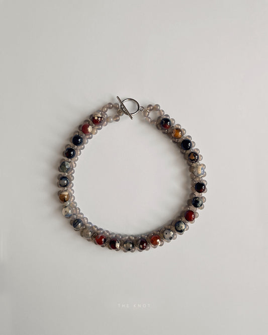 STRUNG D012 - fire lace agate / grey agate