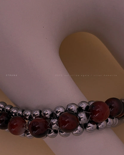 STRUNG D005 - silver hematite / red striped agate