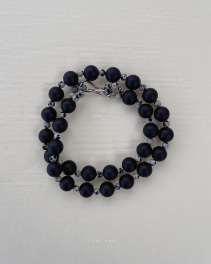 STRUNG TERRA007 - black matte agate / dalmatian jasper
