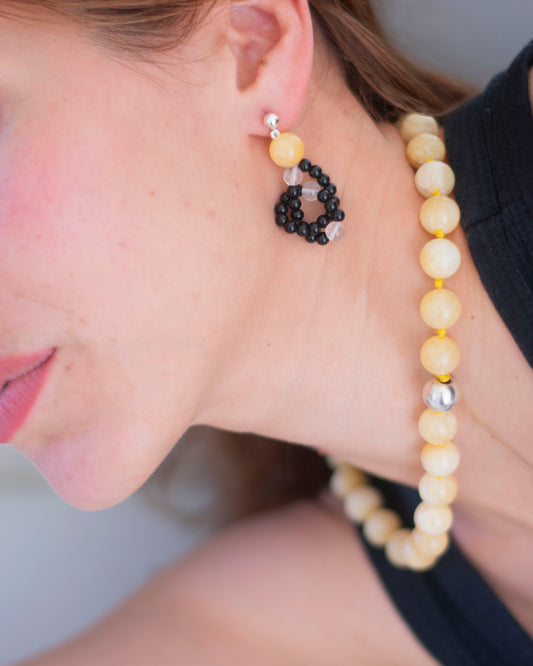 CIRCUIT 001 - honey jade / onyx / crystal quartz