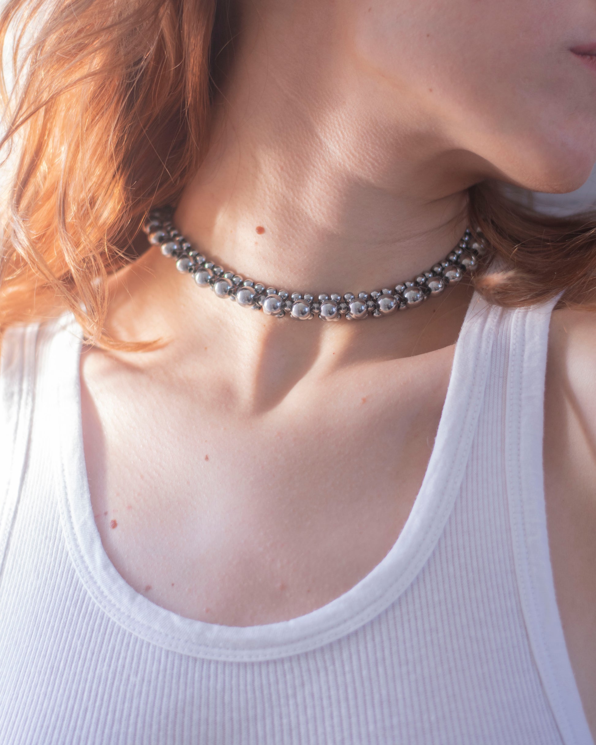 hematite choker on model handmade