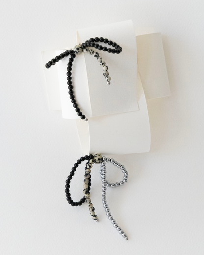 (K)NOT A BOW 001 - onyx / hematite / dalmatian jasper