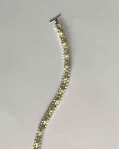 mother of pearl and crystal quartz double layered beaded necklace