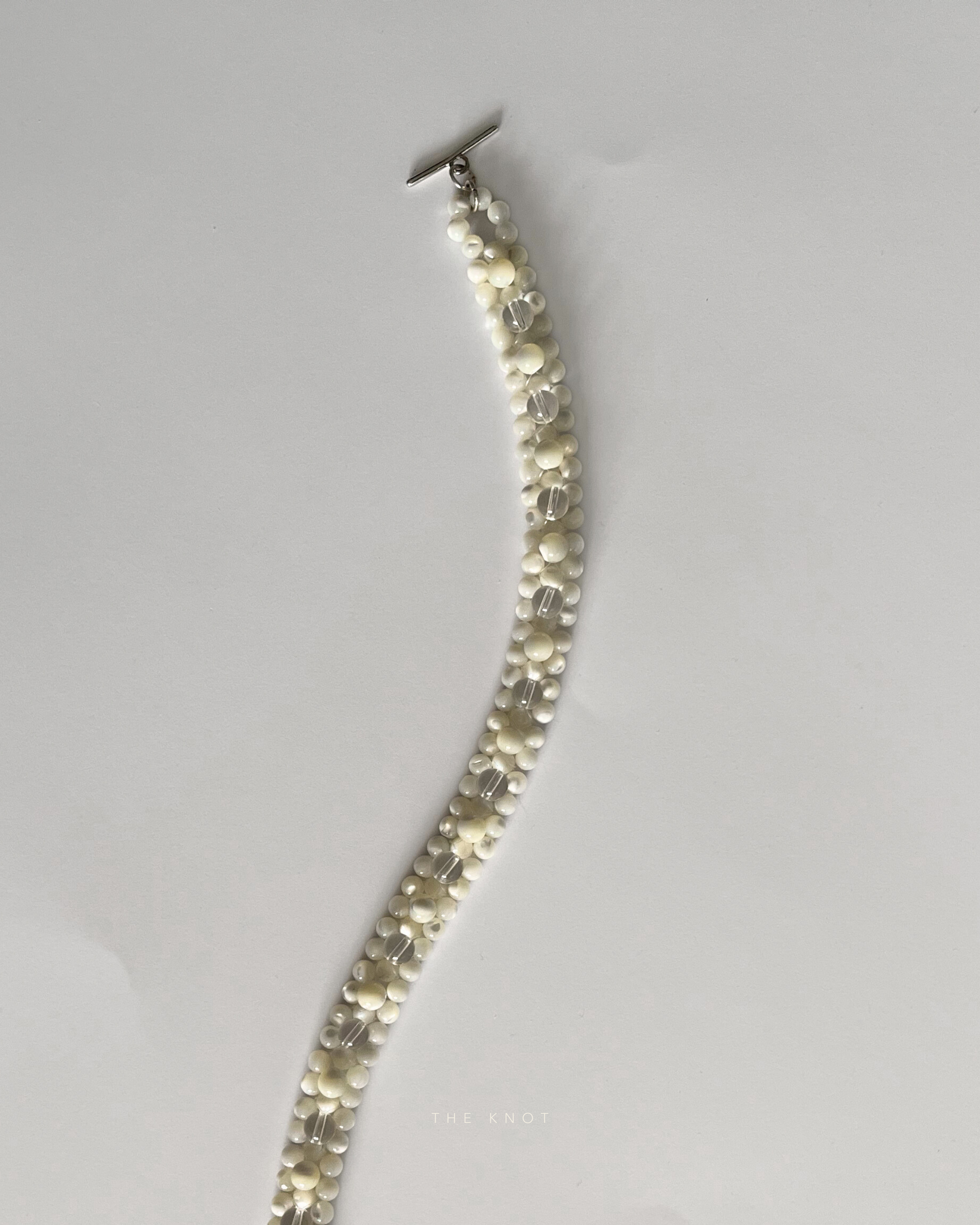 mother of pearl and crystal quartz double layered beaded necklace